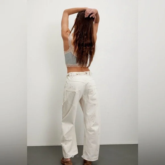 NWT We the Free Moxie Pull-on Barrel Jeans in Cream/Tan - Picture 3 of 7